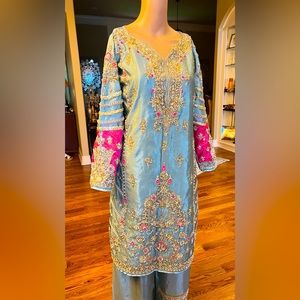 Pakistani Bridal,fancy,dabbka/gotta work 3 pieces dress shalwar suit/satin silk.